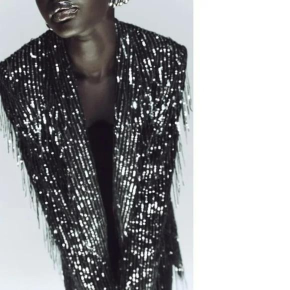 ZARA FRINGED SEQUIN BLAZER - Picture 1 of 9